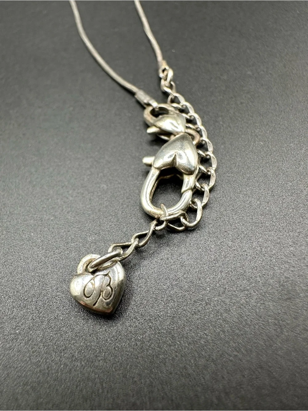 Retired Brighton Lock Heart and Key Reversible Pendant Necklace Silver Plate